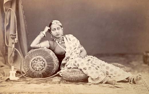 A Reclining Woman Wearing Jewellery, with a Hookah on the Left – Lucknow 1872