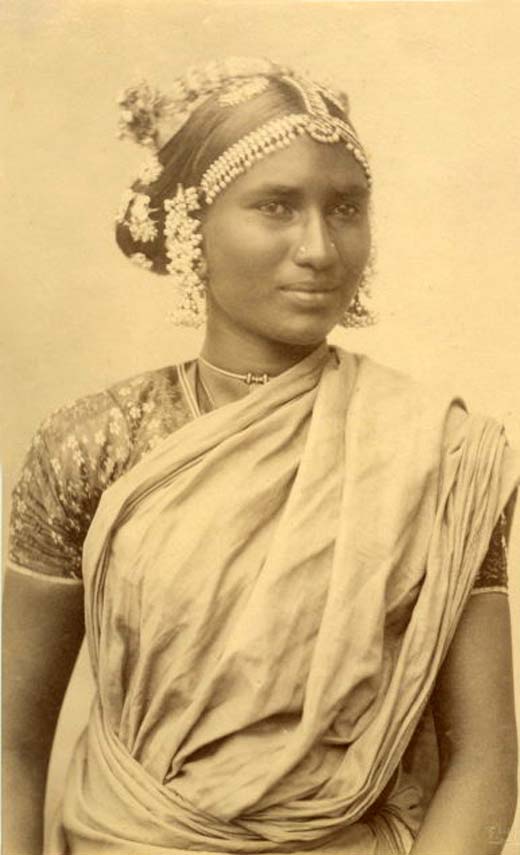 Indian Woman. Her Hair Decorated with Flowers and Ornaments – 1880